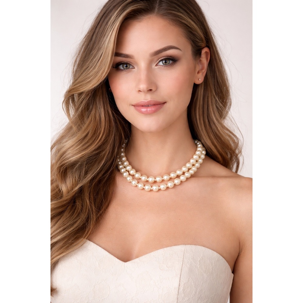 B77 Vintage Ciner Glass Faux Pearl Necklace Signed Princess Length Bridal